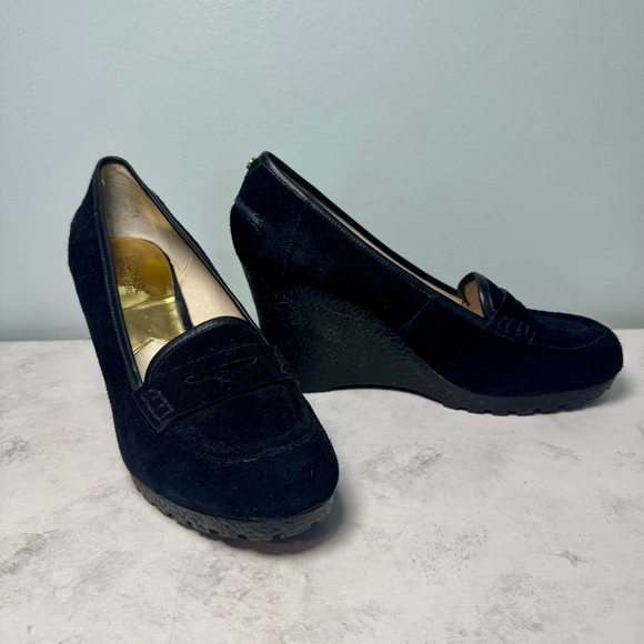 Michael Kors Rory Suede Platform Loafer Wedge US 11 Black - Picture 1 of 8